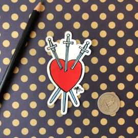 Three of Swords Tarot Sticker Handmade Die Cut Laminated Glossy Water Fade Proof