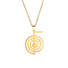 Dreamtimes Cho Ku Rei Reiki Necklace Protection Healing Symbol Yoga Necklace For Women Sacred Geometry Stainless Steel Drop Healing Energy Yoga Power Pendant Necklace Sacred Geometry Amulet (Gold)