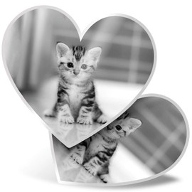 2 x Heart Stickers 15 cm - BW - Grey Tabby Bengal Pet Kitten Animals Fun Decals for Laptops,Tablets,Luggage,Scrap Booking,Fridges, #41115