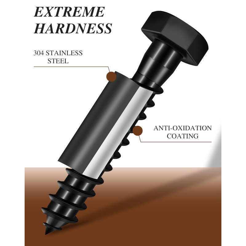 Nailnest (1Box) 3/8" x 6" Hex Head Lag Screws Bolts