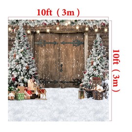 AIIKES 10x10FT Christmas Backdrop Winter Christmas Rustic Barn Wood Door Photography Backdrop Xmas Tree Snow Gift Family Holiday Party Decor Backdrop Photo Studio Props 12-630