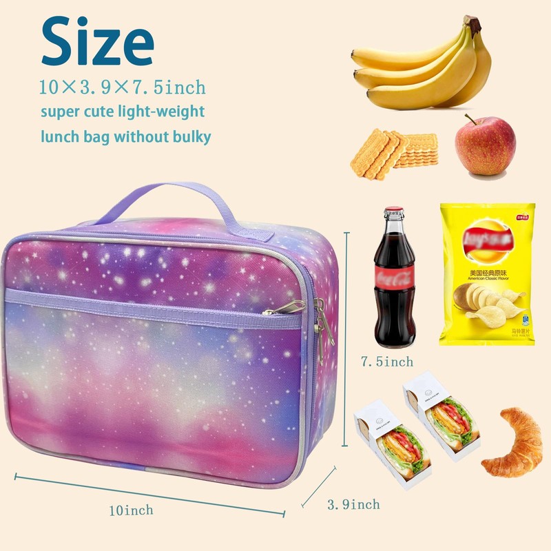 Kulle Lunch Box for Girls, Insulated Space Theme Lunch Bag,