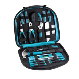 Kit de herramientas multiusos con bolsa redonda compacta, 164 piezas, azul transparente de 12 x 11.4 x 2 pulgadas                                     