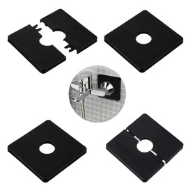 Nogeqi 4PCS Escutcheon Plate, Black Square Plumbing Cover Plates, Wall-Mounted Self-Adhesive Shower Arm Split Pipe Flange for Fixed Shower Head Faucet, Fit for 22mm/0.87 Inch Diameter Pipe
