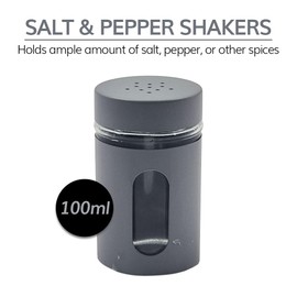 Natural Salt & Pepper Shakers 4 Pack – Glass & Metal Seasoning Dispensers with Viewing Window, 100ml (Grey)