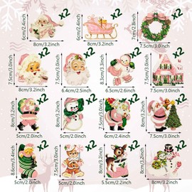 Pack of 30 Pink Christmas Tree Decorations Wooden Pendants Christmas Decoration for Hanging, Santa Claus Christmas Tree Decoration Wooden Christmas Tree Decoration Wooden Christmas Pendant Wooden