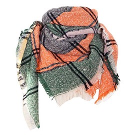 Wander Agio Womens Warm Scarf Half Shawls Triangle Scarves Stripe Plaid Black Green Orange 25