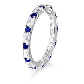 Moissanite Sapphire Band Imitation Diamond Blue Wedding Rings for Women Sterling Silver Bling Rings Size 6
