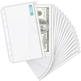 KTRIO 16pcs A6 Binder Pockets 6 Holes Budget Cash Envelopes Clear Zipper Folders for 6-Ring Budget Binder Notebook, Loose Leaf Bags, Waterproof PVC Document Pouch Organizers
