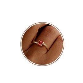 JSJOY 14k Gold Birthstone Rings for Women Non Tarnish Promise Engagement Rings for Her Gifts for Women Birthday Unique Adjustable Ring