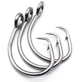 11/0-16/0 Big Game White Forged Offset Circle Hooks Shark & Swordfish (Pack of 10) (10pcs 12/0)