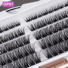 Individual Lashes with Lash Bond and Seal 120 Cluster Lashes Eyelash Extension Kit Thin Band Lash Clusters Wide Stem Lash Extensions Mix C/CC/D Curl 10-16mm Length False Eyelashes with Glue - OP01