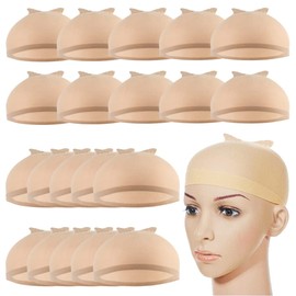 20 Pcs Beige Bald Wig Dome Stocking Caps Nylon Stretchy Stretchable Cap for Women Making Wigs