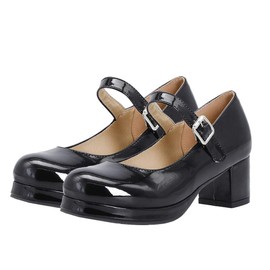 Bellirala Womens Lolita Shoes Patent Leather Mary Jane Platform Chunky Heeled Pumps(Black,US Size 9)