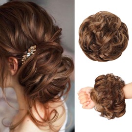 WZNBBOY Messy Bun Hair Piece Hair Bun Wavy Curly Scrunchies Chignon Ponytail Hair Extensions Fake Hair Bun Extensions Synthetic Tousled Updo Hairpieces for Women（Golden Brown）