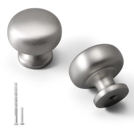 YAGU 10 Pack Round Cabinet Knob Brushed Satin Nickel Kitchen Drawer Pulls Zinc Alloy Hardware for Bedroom Dresser Bathroom Cupboard Closet Knobs