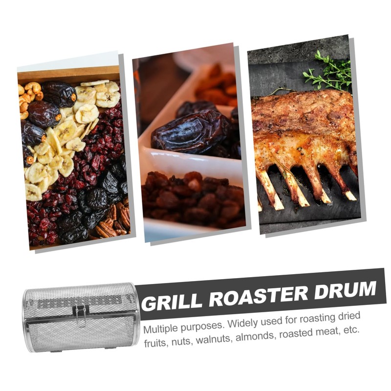 GRIRIW Grill Roaster Drum Rotisserie Basket Rotating Stainless Steel Oven