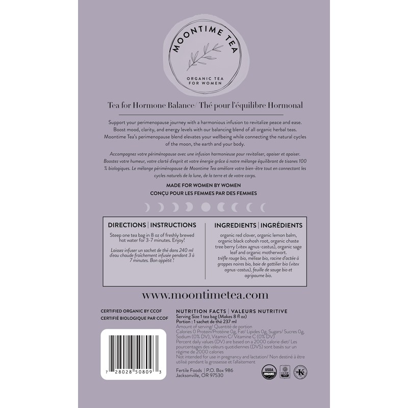 Moontime Tea Perimenopause Blend, Organic Women's Herbal Tea, Caffeine Free,