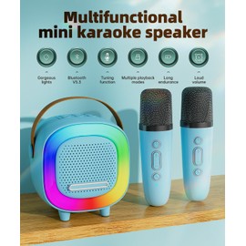 Mini Karaoke Machine Speaker for Kids Adults, Portable Bluetooth with 2 Wireless Microphones, Children's Day Birthday Gift Ideas for Toys for Teens Boys and Girls Aged 4, 5, 6, 7, 8, 9, 10, 11, 12+
