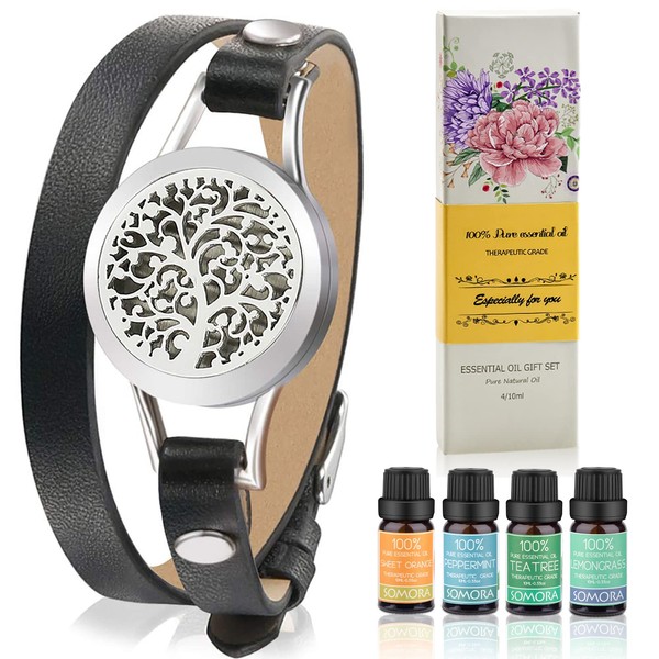 SOMORA Aromatherapy Essential Oil Diffuser Bracelet Gift Set w/Tea Tree, Lemongrass, Orange and Peppermint, Unique Gifts for Women, Birthday Gifts Ideas for Mom, Best Friend, Sister, Wife