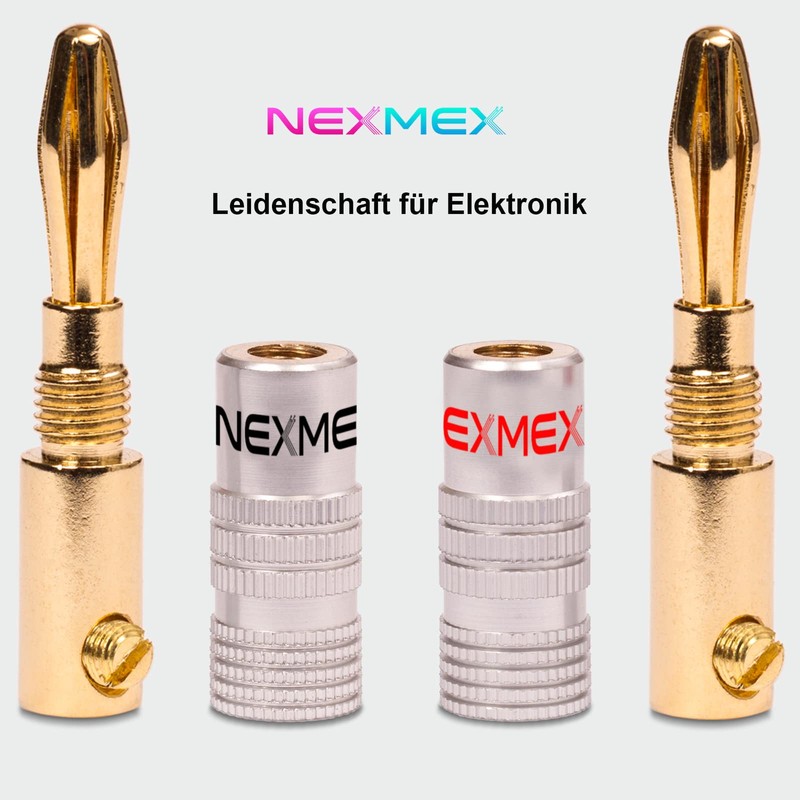 NEXMEX Banana Plugs Set of 4 Connectors 24K Gold-Plated for