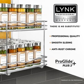 LYNK PROFESSIONAL® Pull Out Spice Rack Organizer for Inside Kitchen Cabinets - 10-3/8 inch Wide - Slide Out Drawer – Chrome Sliding Spice Cabinet Organization Shelf Racks - 2 Tier