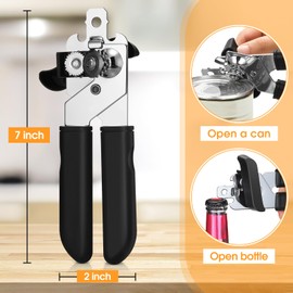 Gisafai 8 Pcs Can Opener Manual Bottle Openers with Safety Edge 3-in-1 Multifunction Labor Saving Handle Cap Opener Lid Pry Large Turn Knob Sharp Cutting Wheel Openers for Kitchen Restaurant