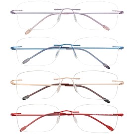 Eyekepper Rimless Metal Lightweight Reading Glasses 4-Pack Frameless Women Readers (Blue/Red/Purple/Gold)+0.00