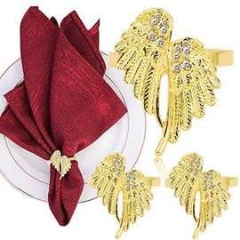 Gold Angel Wing Napkin Rings Set of 6 Crystal Napkin Buckle for Wedding, Parties, Dinners Table Decor