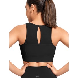 Yvette High Impact Front Closure Sports Bras for Women Plus Size Racerback Running Sports Bra with Hollow-Out Design,Black,2XL+