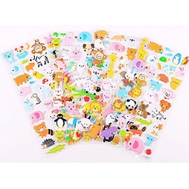 4 Sheets Cute Lovely Puffy DIY Decorative Adhesive Sticker Tape/Kids Craft Scrapbooking Sticker Set for Diary, Album (Cute Animals)