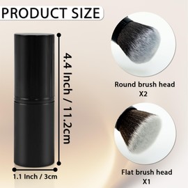 3 Pack Retractable Makeup Brush, Travel Makeup Brushes with Cover, Portable Powder Brushes with Flat and Round Top for Loose Powder Cream or Liquid Cosmetics (black)