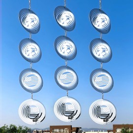 Leafcraft 12Pcs Bird Scare Discs Set Reflective 3D Stainless Steel Wind Spinner Outdoor Garden Hanging Decor Bird Devices Deterrent Reflector to Scare Bird Away from Yard Patio (Eagle & America Flag)