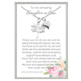 Sterling Silver Tree of Life Necklace with Puffed Heart Charm for Women, Mother's Day Gift for Daughter-in-Law, Present for Daughter in Law (24 inches)