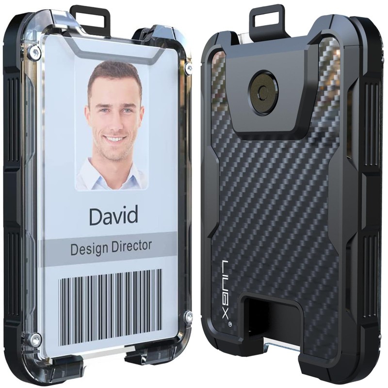 LIUGX Carbon Fiber Badge Holder with Retractable Breakaway Lanyard, American