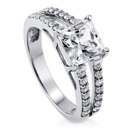 BERRICLE Sterling Silver Solitaire Wedding Engagement Rings 2 Carat Princess Cut Cubic Zirconia CZ Split Shank Ring for Women, Rhodium Plated