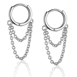 Silver Dangle Chain Earrings, 1 Pair Hoops Earrings For Women, High Polished Hoop Earrings, Hypoallergenic Hoop Earrings, Tassel Huggie Drop Earrings, Hoop Earrings Chain for Women, Silver