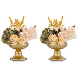 Metal Vases for Table Centerpieces, Hewory Gold Compote Pedestal Vase Floral Container Bulk, Brass Mini Footed Bowl Flower Holders Center Pieces for Wedding Birthday Party Anniversary (2pcs, 6.5in)