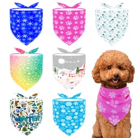 Pai Sence 7 Pcs Winter Dog Bandanas for Small Dogs Adjustable 18 Inch Doggy Bandanas Xs Snow Scarves Puppy Cats Breed Grooming S