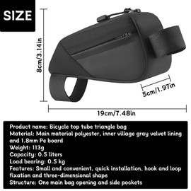 YHZNAGEM Bicycle Frame Bag Waterproof Bike Bag Bicycle Bag Frame Top Tube Bag for MTB, Road Bike, E-Bike 0.5L