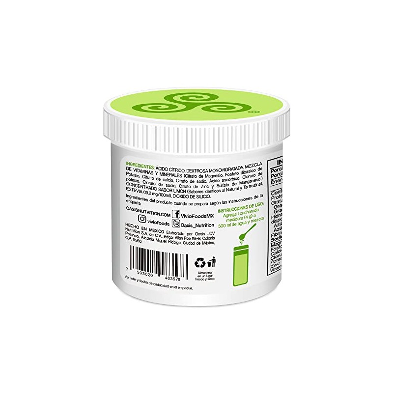 Vivio Foods, Electrolitos en Polvo Sabor Limón 120 gr