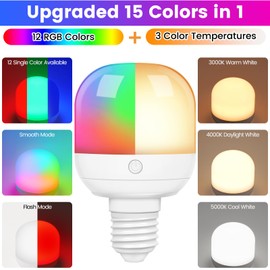 Yochoice Rechargeable Battery Operated Light Bulb with Remote Control, Dimmable LED Bulb with 15 Colors Selectable & 3 Timer, Detachable E26 Wireless Light Bulb for Lamp and Sconce