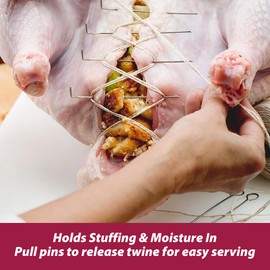 HIC Kitchen Roasting Holiday Turkey Lacer Kit: Cotton Butcher’s Twine & Reusable Stainless Steel Pins, Set of 2 - Secure Stuffing with Precision - Ideal for Festive Roasts and More