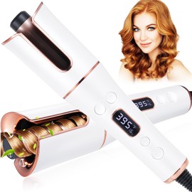Cornesty Automatic Hair Curler Cordless & Portable Curling Wand Rechargeable Auto Hair Curler with Multiple Temperature Settings & LCD Screen Woman Hair Styling Tool