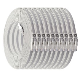 0,5m - weiß - 10 Stück Cat7 Flachkabel Netzwerkkabel Cat 7 Rohkabel Gigabit Lan (10Gbit/s) Flachbandkabel Verlegekabel Patchkabel Flach Slim Rj 45 Stecker Cat6a