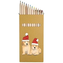 Azeeda 12 x 'Christmas Golden Retriever Puppies' Long 178mm Coloured Pencils/Pencil Set (PE00058719)