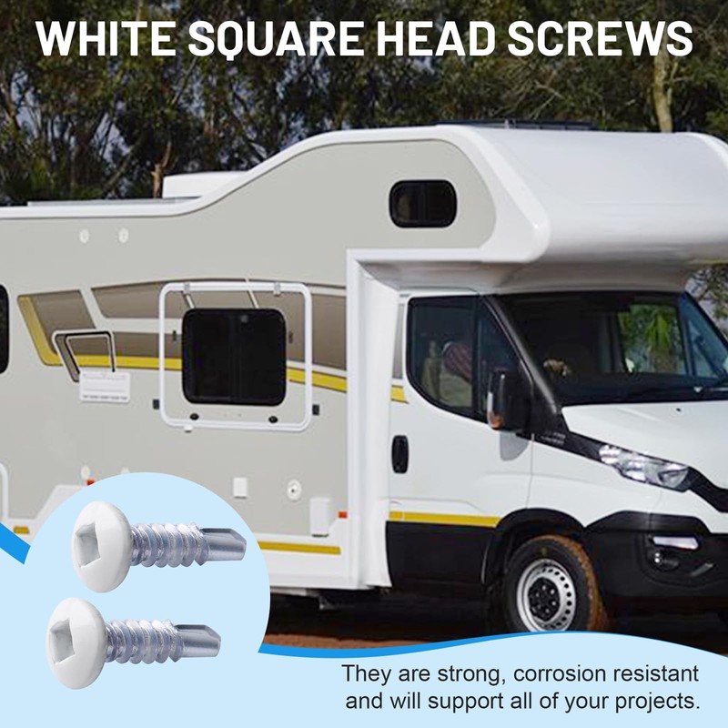 8 x 5/8" RV Square Head Screws White Self Tapping