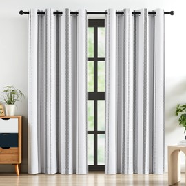 Lotusolution Full Blackout Black Stripe Window Curtains 84 Inches Long Classical Stripe Print on White Fabric for Bedroom and Living Room,Grommet Top