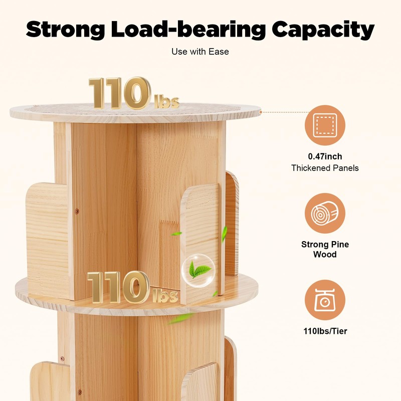 Rotating Bookshelf, Freestanding 360 Display Corner Bookshelf for Small Space,Solid