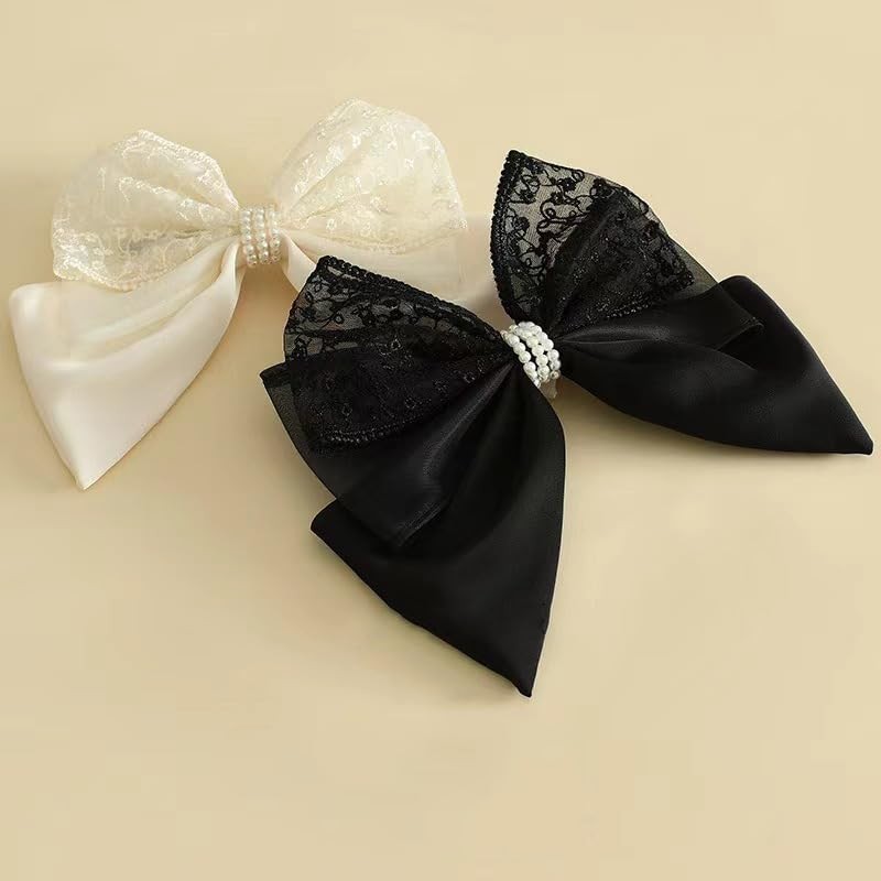 HAIRUO Women Teen Girls Bow Hair With Pearl，Silk Lace Cute